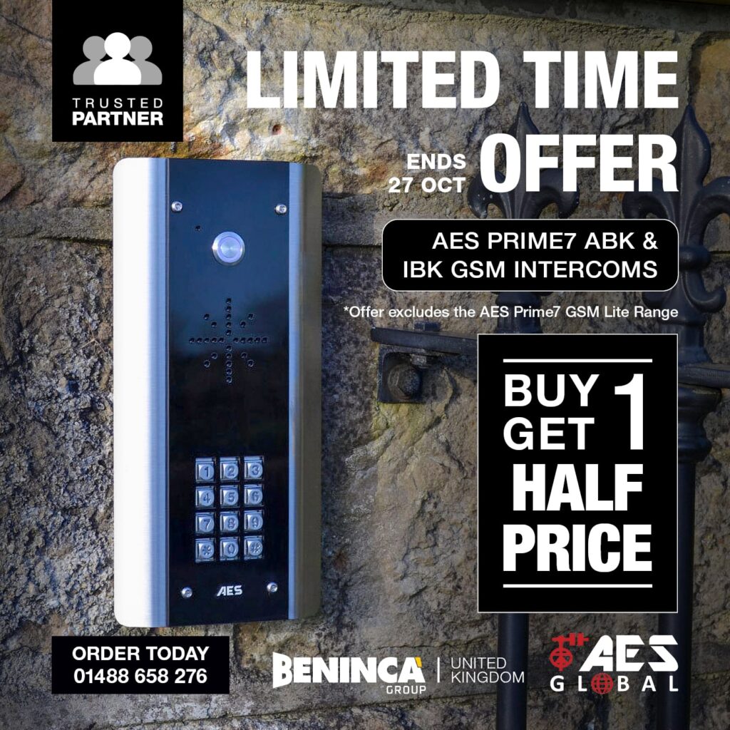 Unmissable Buy 1, Get 1 at Half Price offer they have across their AES Prime7 ABK & IBK GSM Intercoms.